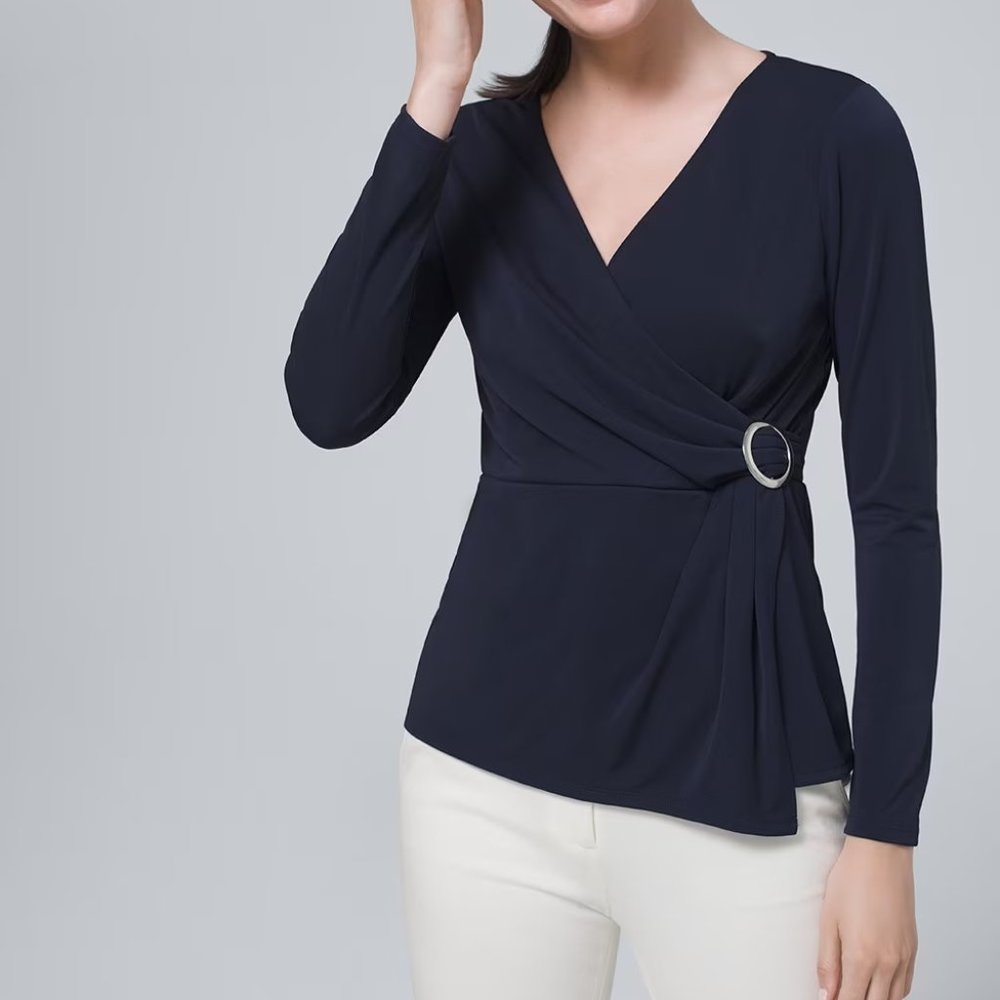 NWOT White House Black Market Top Faux Wrap Navy XS